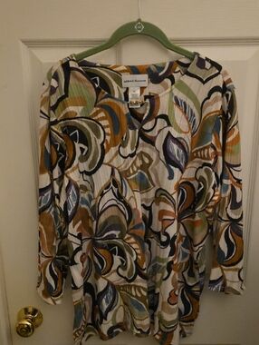 Alfred Dunner Multicolor Abstract Tunic - Cream, Green, Blue, Brown, Purple